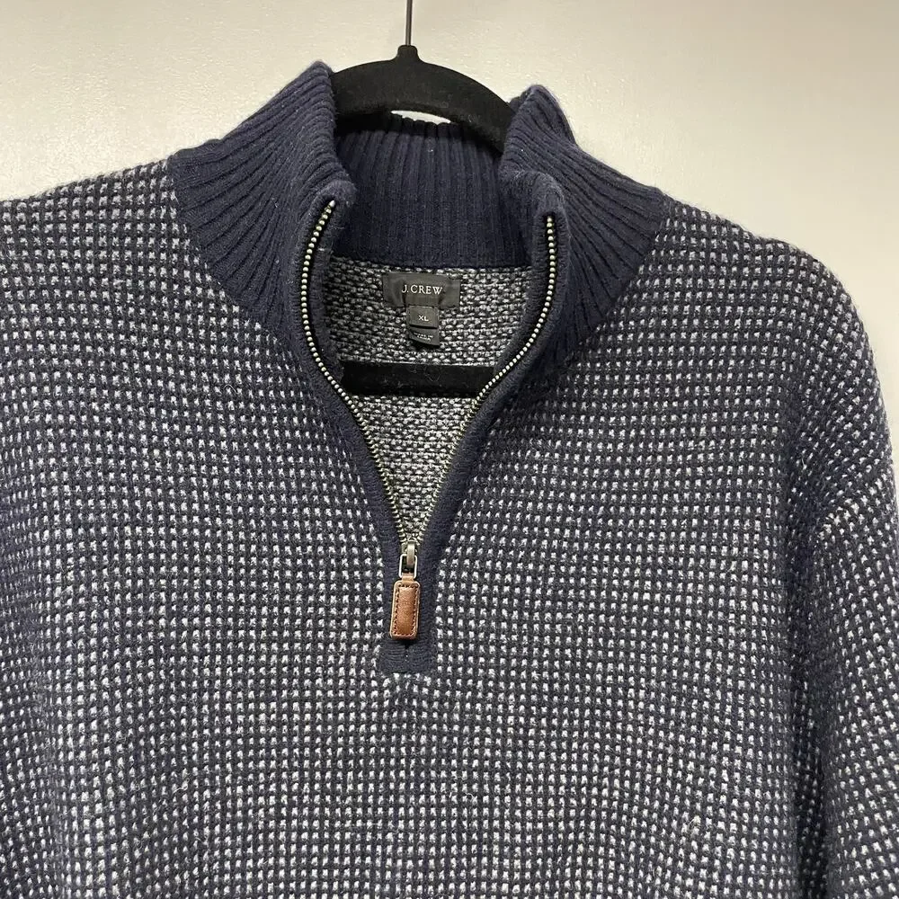 J.Crew Mens 100% Lambswool Quarter Zip Pullover Sweater Blue Size XL Warm